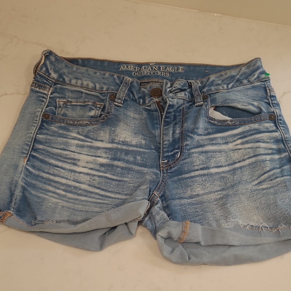 American Eagle Outfitters Light Wash Jean Shorts with Distressed Look